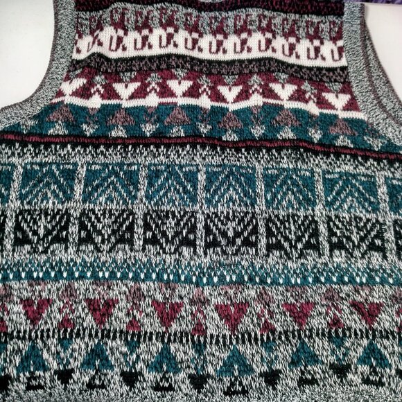 Vintage 1990s Impact Sweater Vest Men Large Gray Purple Geometric Leather Trim - Picture 9 of 16